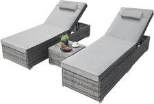 3 PCs Rattan Sun Lounger Set